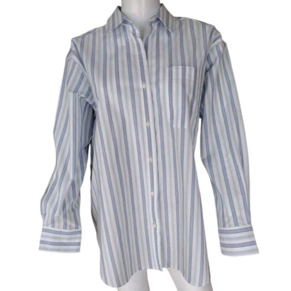 BANANA REPUBLIC Button Up Shirt Women S Blue Striped Fitted Collared Long Slvs‎